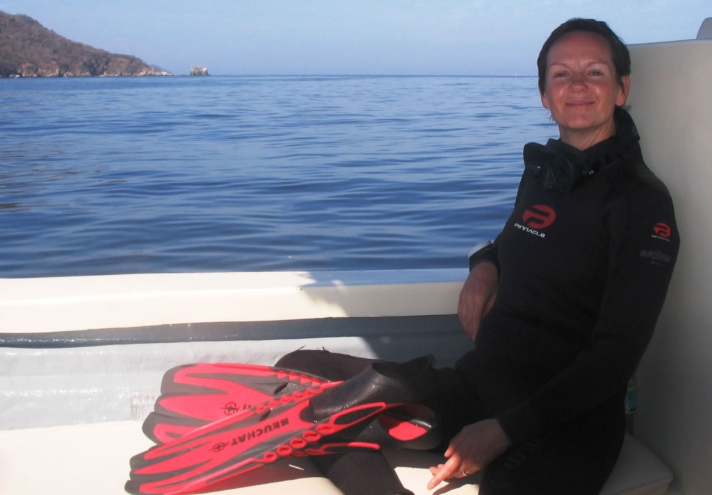 Relaxing after a dive at Chimu near Puerto Vallarta, Mexico
