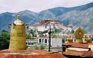 Potala Palace from roof of Jokhang in Lhasa, Tibet